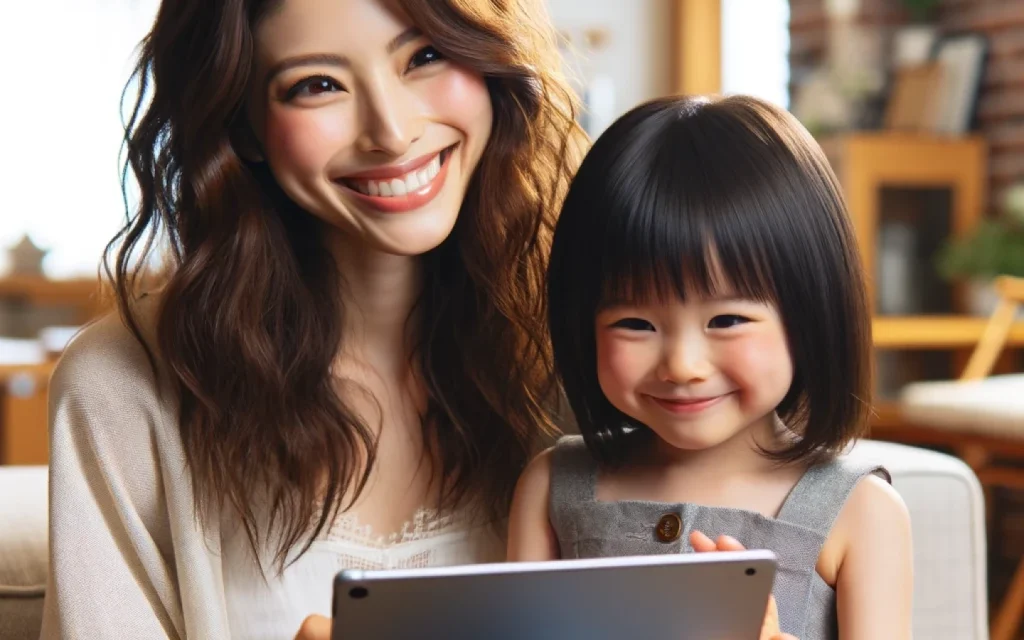 iPadで楽しむ子育てママと子供