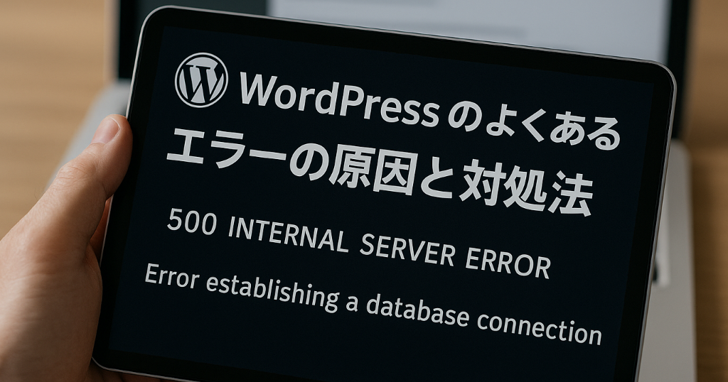 HTTP500エラーやデータベース接続エラーなど、よくあるWordPressエラーの原因と対処法を表す写真