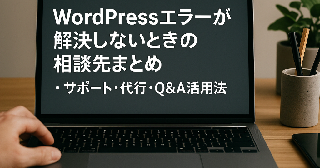 WordPressエラーが解決しない場合の相談先や代行サービスをまとめた内容を表す写真
