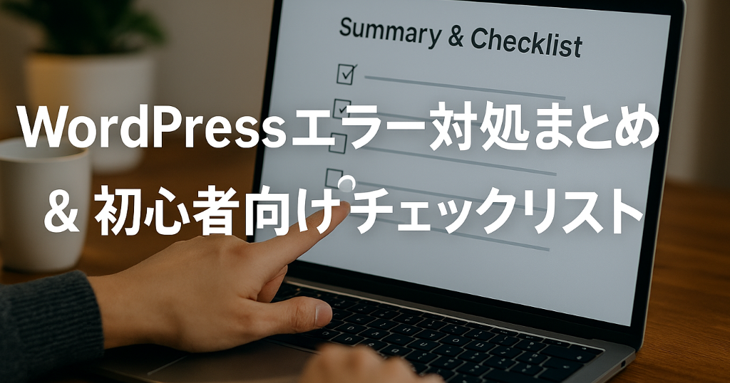 WordPressエラー対処のまとめと初心者向けチェックリストを示すイメージ写真