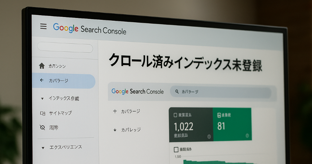 Google Search Consoleの「クロール済み - インデックス未登録」状態を示すイメージ