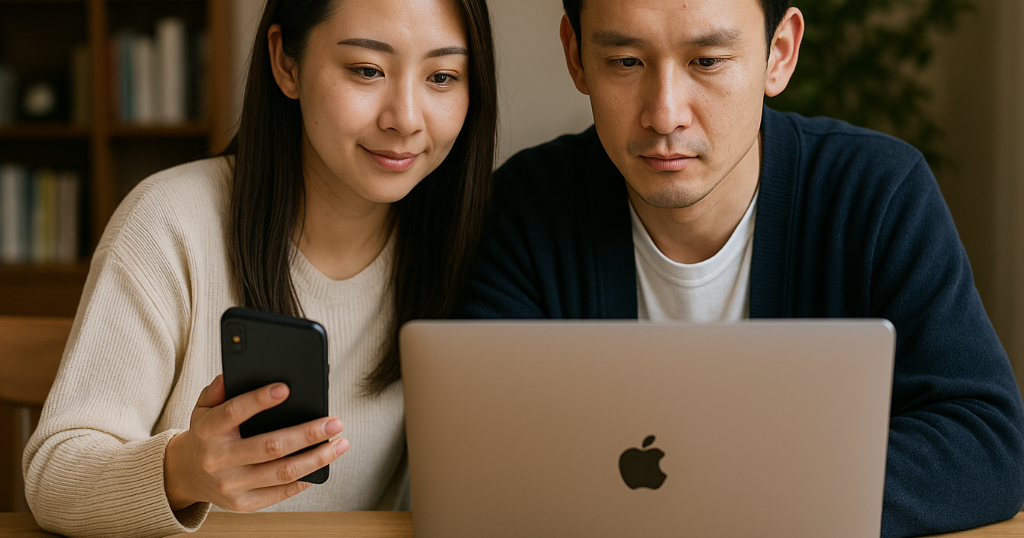スマートフォンを手に持った女性の写真。ChatGPT Plus登録準備のイメージ。