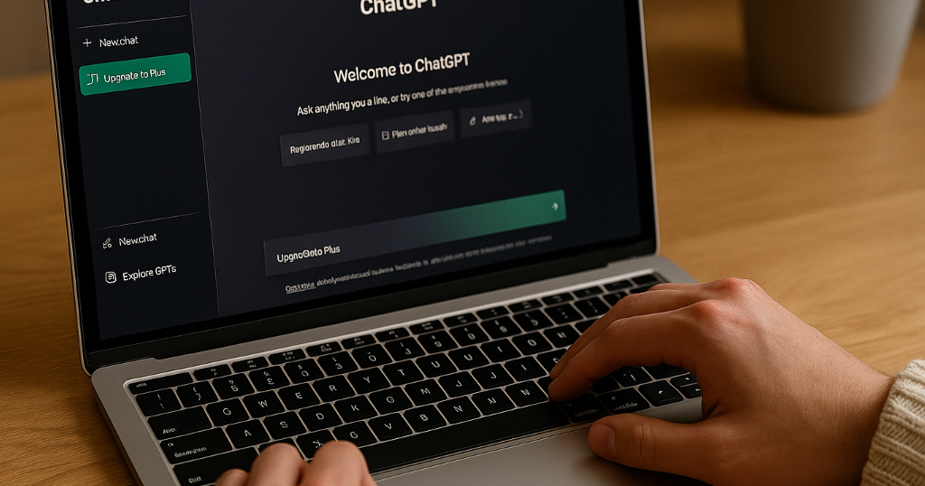 ChatGPTの登録画面をスマホで操作する手元のアップ写真。登録手順を視覚的に表現。