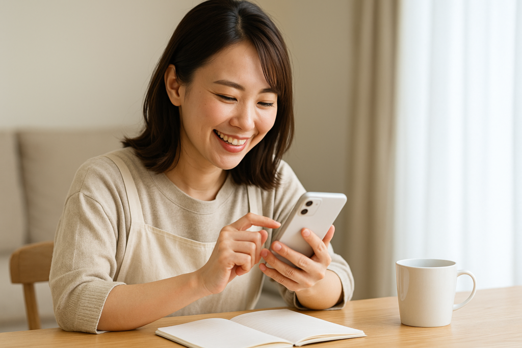 スマホを使って在宅で簡単に小遣い稼ぎをする30代の主婦